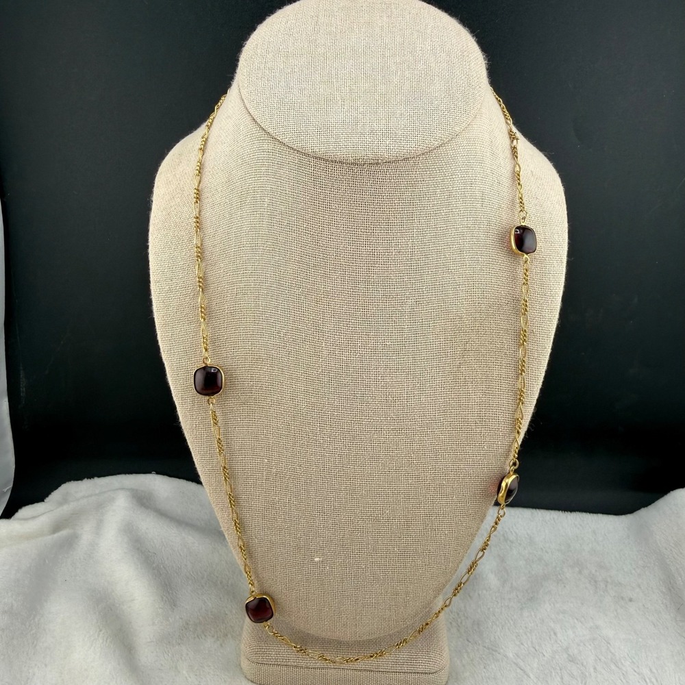 Vintage Estate Necklace Gold Purple Open Bezel Glass Station 25in